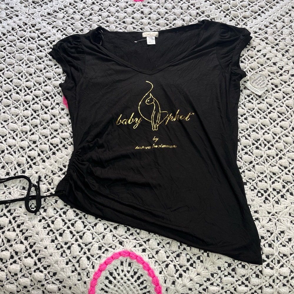 NWT Y2K Baby Phat Black V-Neck Logo Tee